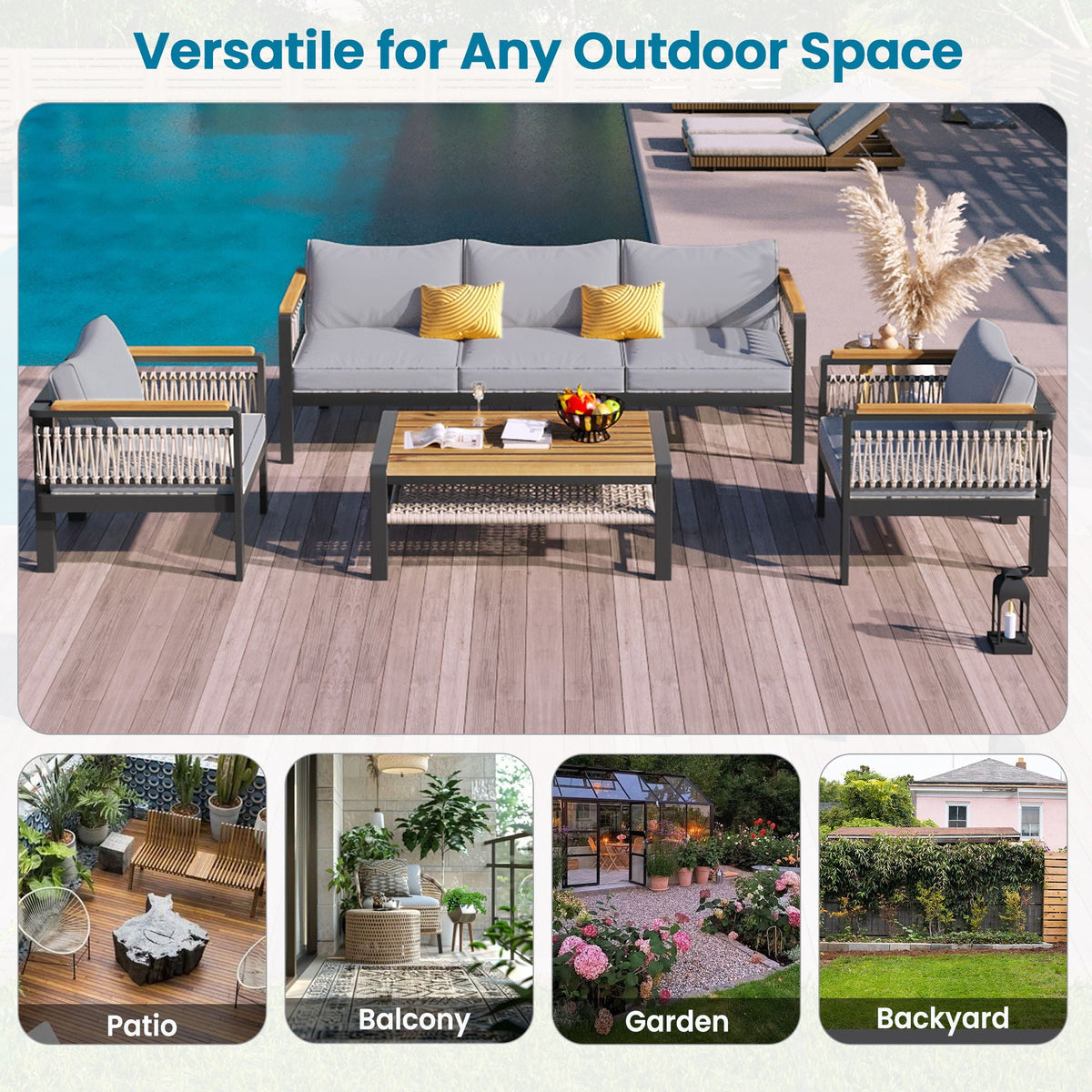 4 Pieces Outdoor Sectional Sofa Set 5 Person Patio Seating Group Outdoor Conversation Set With Cushions And A Coffee Table For Patios