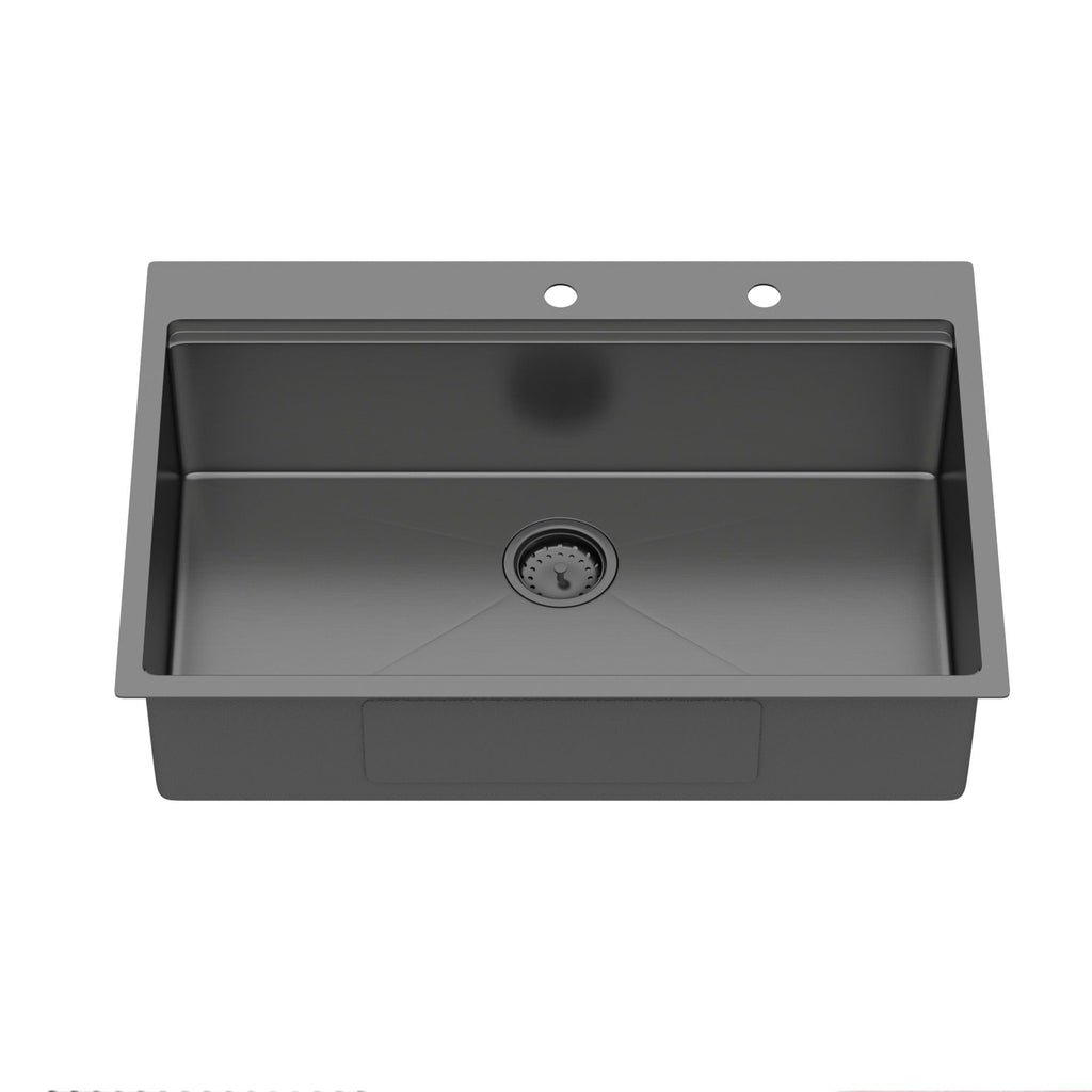 Drop In Kitchen Sink With Pull Out Faucet And Soap Dispenser, Single Bowl Topmount Sink - Gunmetal Black