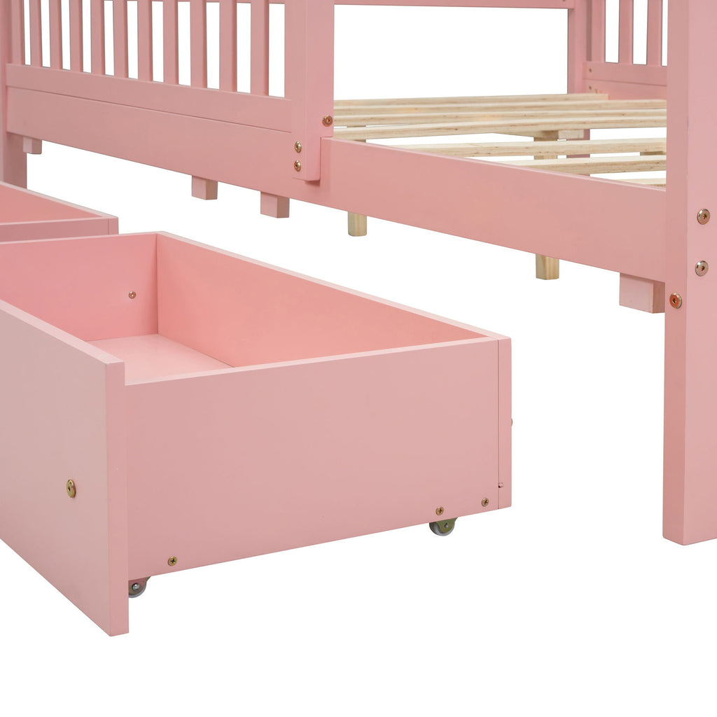 Platform Bed With Guardrails On Both Sides And 2 Storage Drawers
