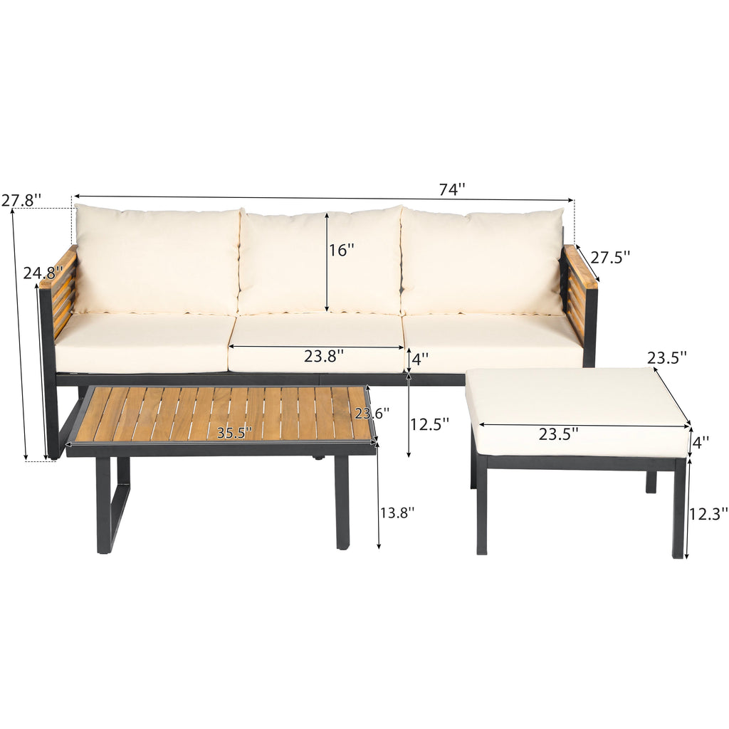 Outdoor 4-Piece Acacia Wood and Metal Patio Sofa Set