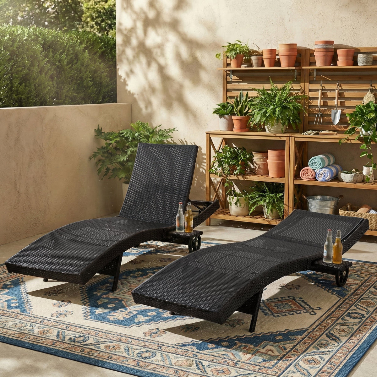K&K 80'' Patio Wicker Chaise Lounge Chairs Set of 2