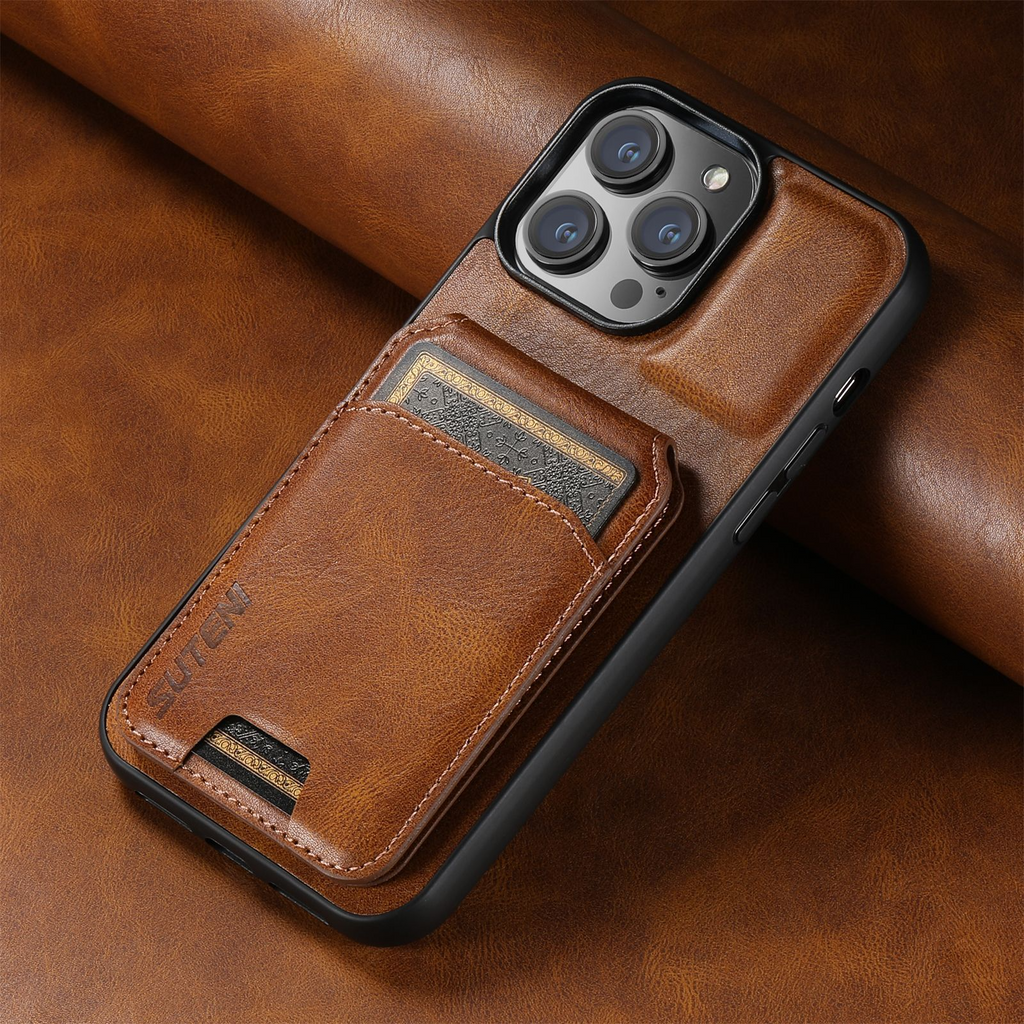 Leather Wallet Phone Case with Card Holder – iPhone 11–16 | Black, Brown & Blue