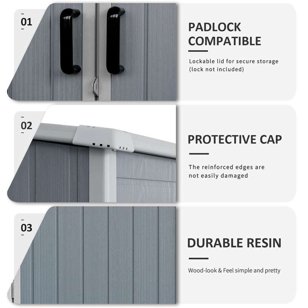 Outdoor Storage Shed Waterproof Resin Cabinet With Lockable Doors For Bikes And Patio Furniture - Gray