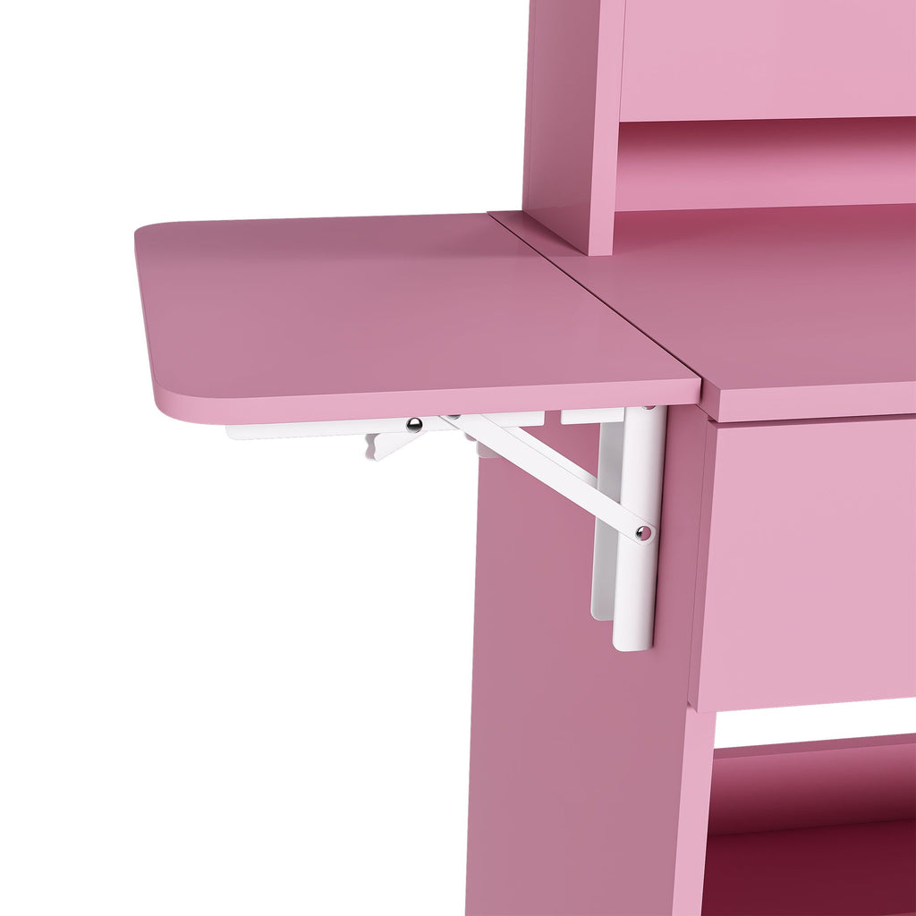 Vanity Desk With LED Mirror Lights And Power Outlet Charging Station, 3 Drawers, 7 Shelves, Storage Stool - Pink
