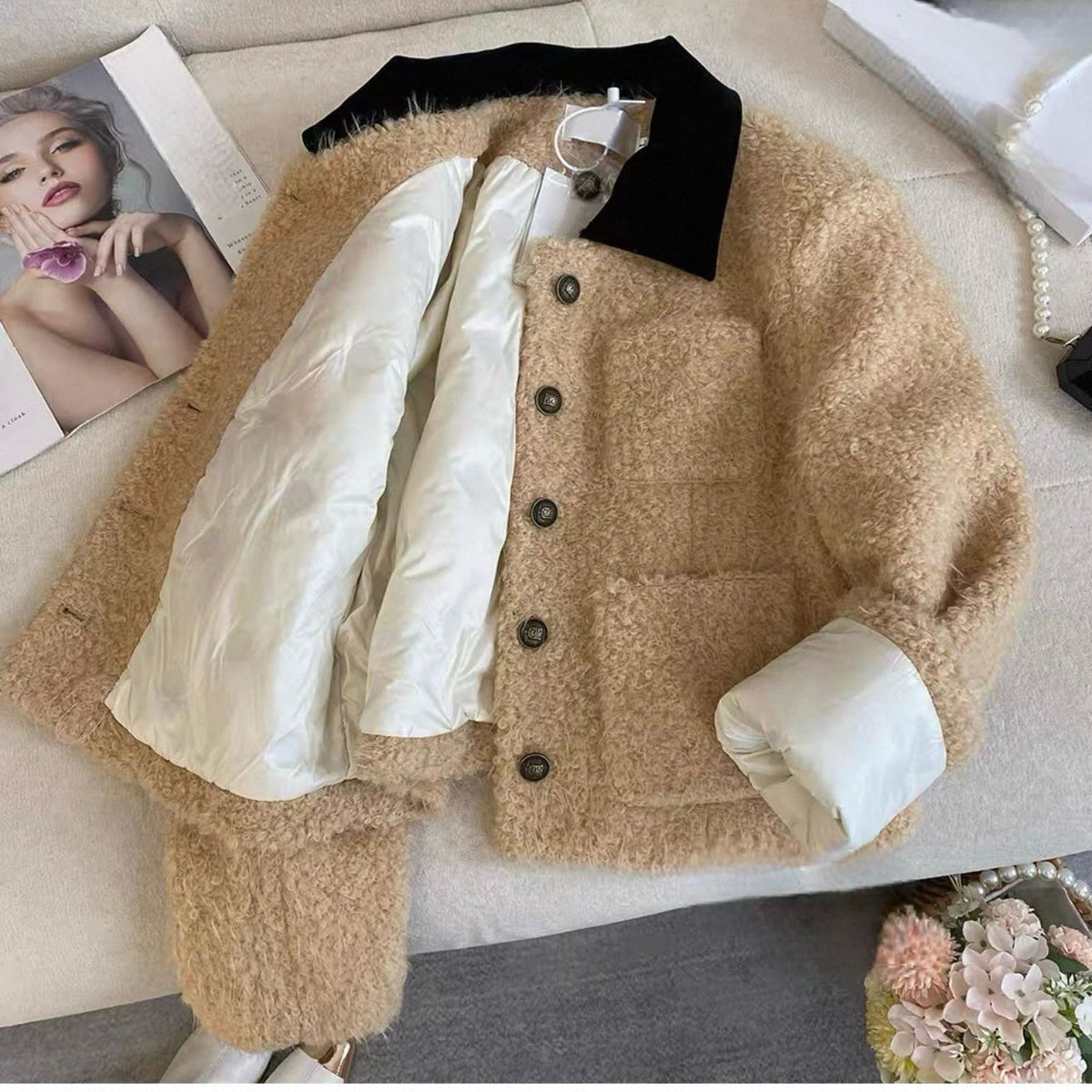 Women's Fashion Short Color-Block Lapel Jacket