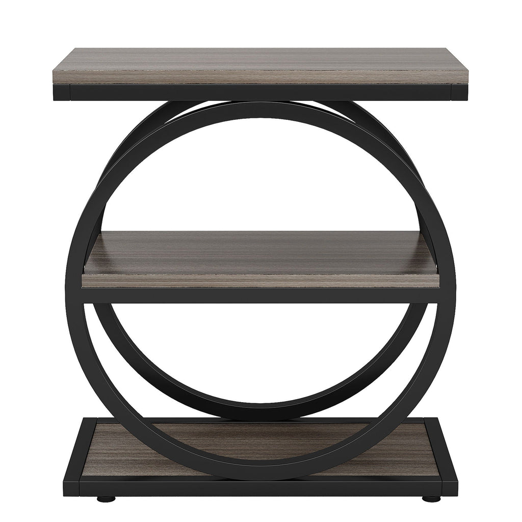 Industrial Narrow End Table With 3 Shelves