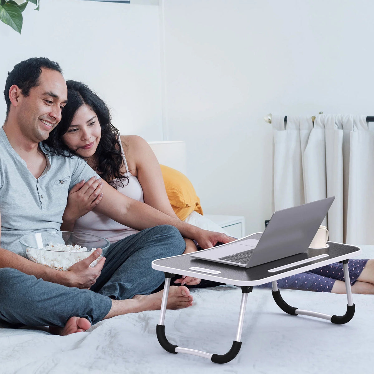 Foldable Laptop Desk, Portable Laptop Table, Bed Table Tray, Laptop Stand with Cup Holder and Tablet Slot and Lifting Handle for Writing, Painting and Eating