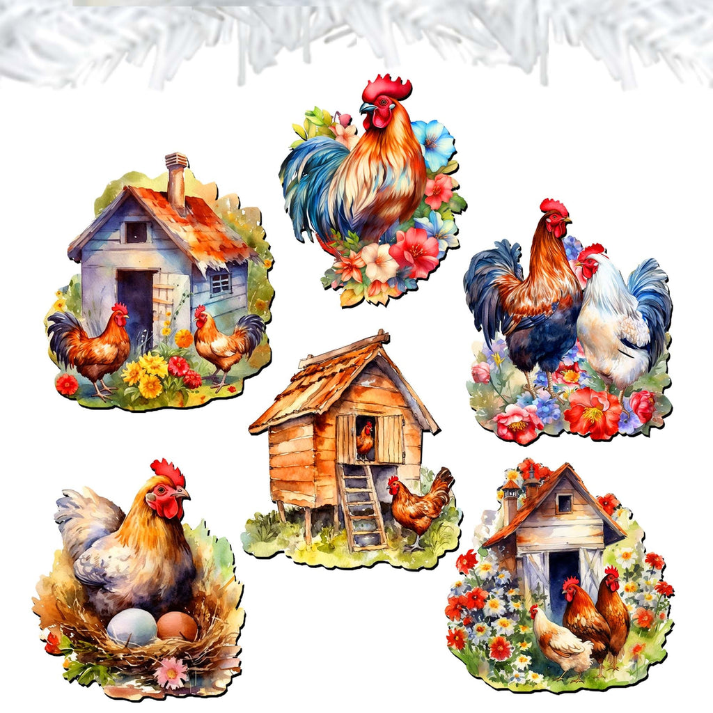 Spring on the Farm Clip-On Eco Wood Decorative Ornaments Set of 6 by G. Debrekht - Easter Decor - 8090056C-S6