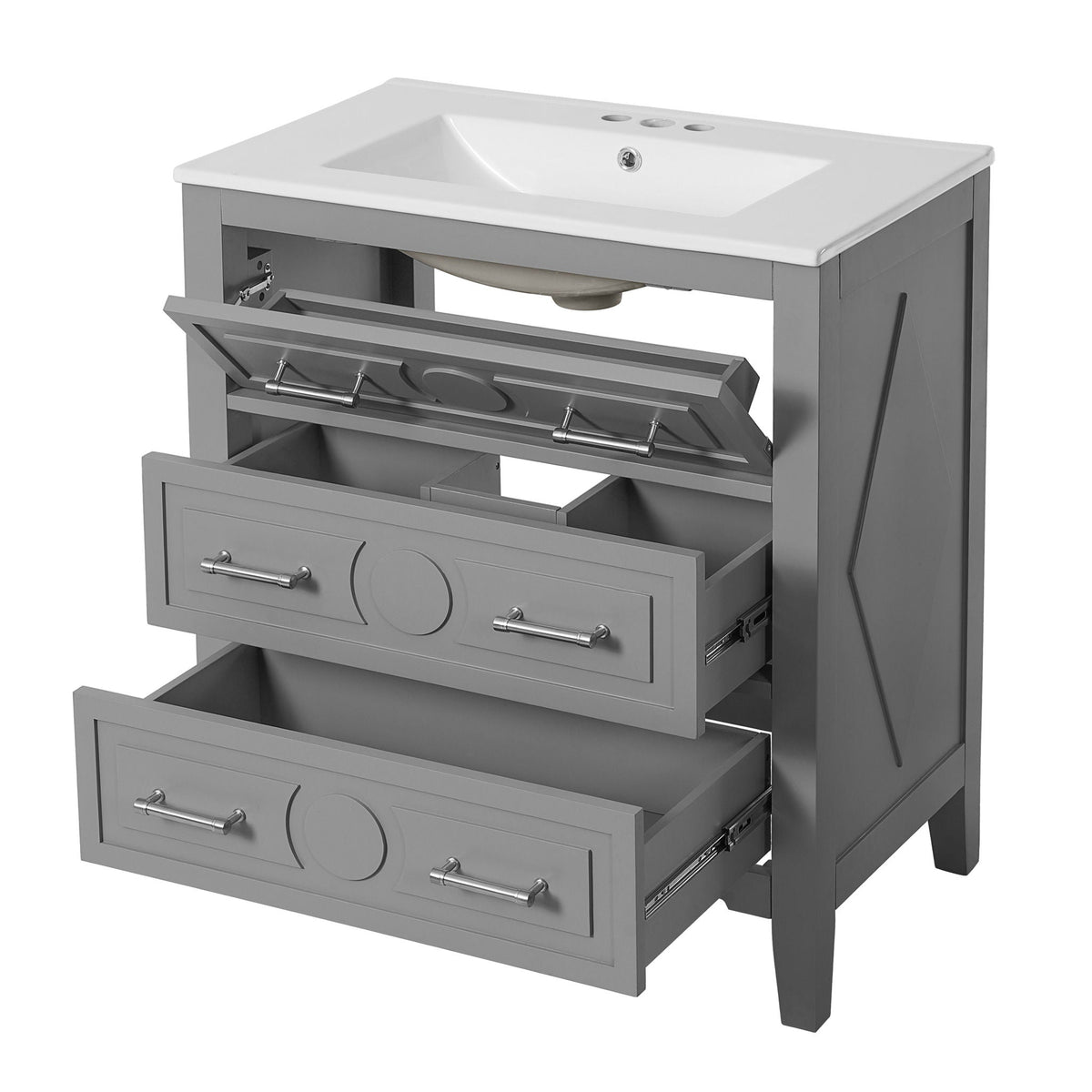 Retro Bathroom Vanity With Sink Combo, Free Standing Single Set With 3 Drawers