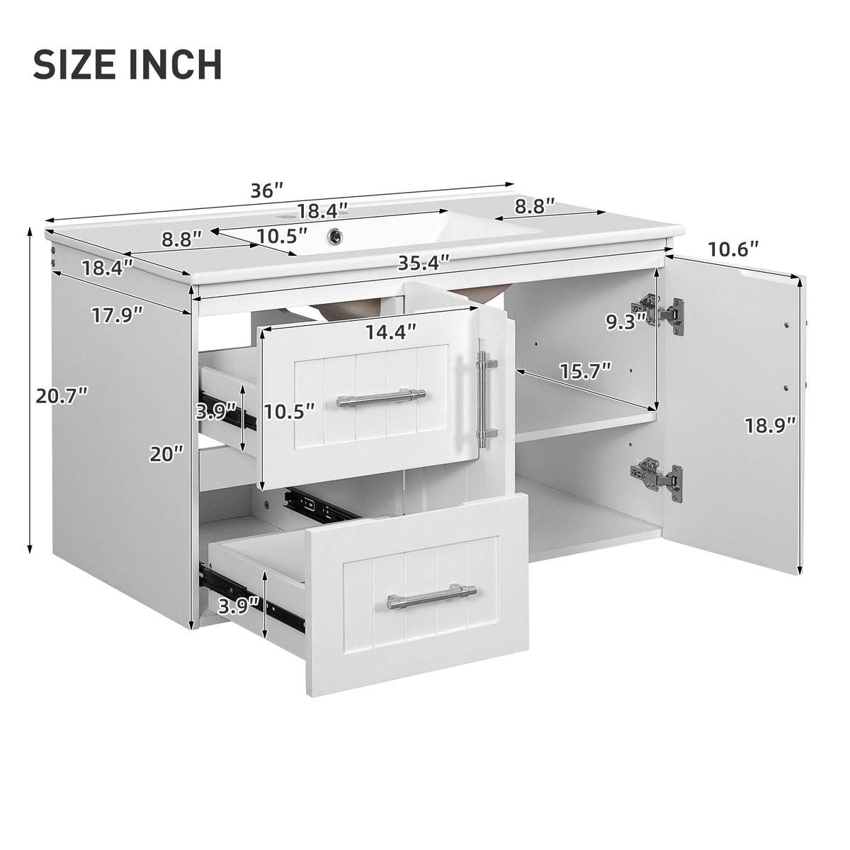 Wall Mounted Bathroom Vanity & Sink, 2 Drawers
