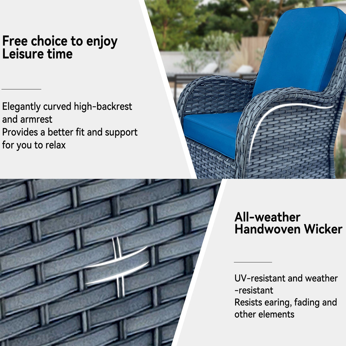 Wicker Patio Furniture Set - 3 Piece Rattan Outdoor Sectional Conversation Set