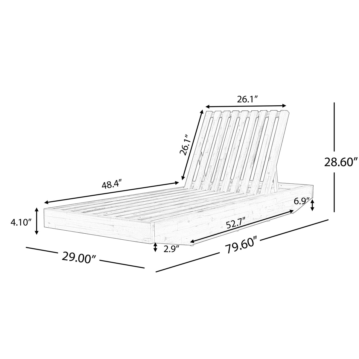 Modern Acacia Wood Outdoor Chaise Lounge