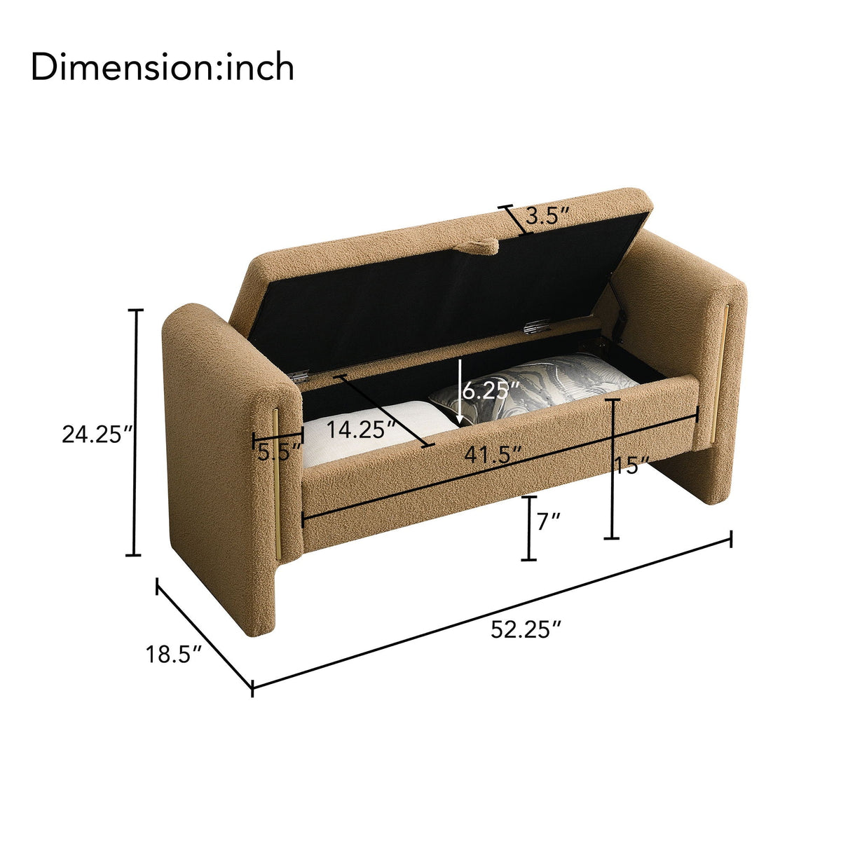 Modern Teddy Upholstered Large Bed End Bench With Arms And Storage