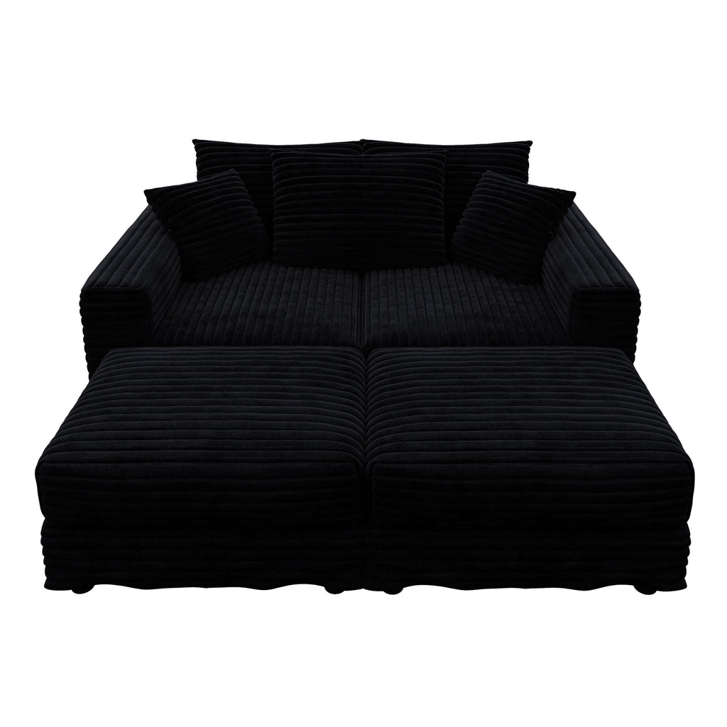 Deep Seat Convertible Sofa With Soft Pillows And Ottomans
