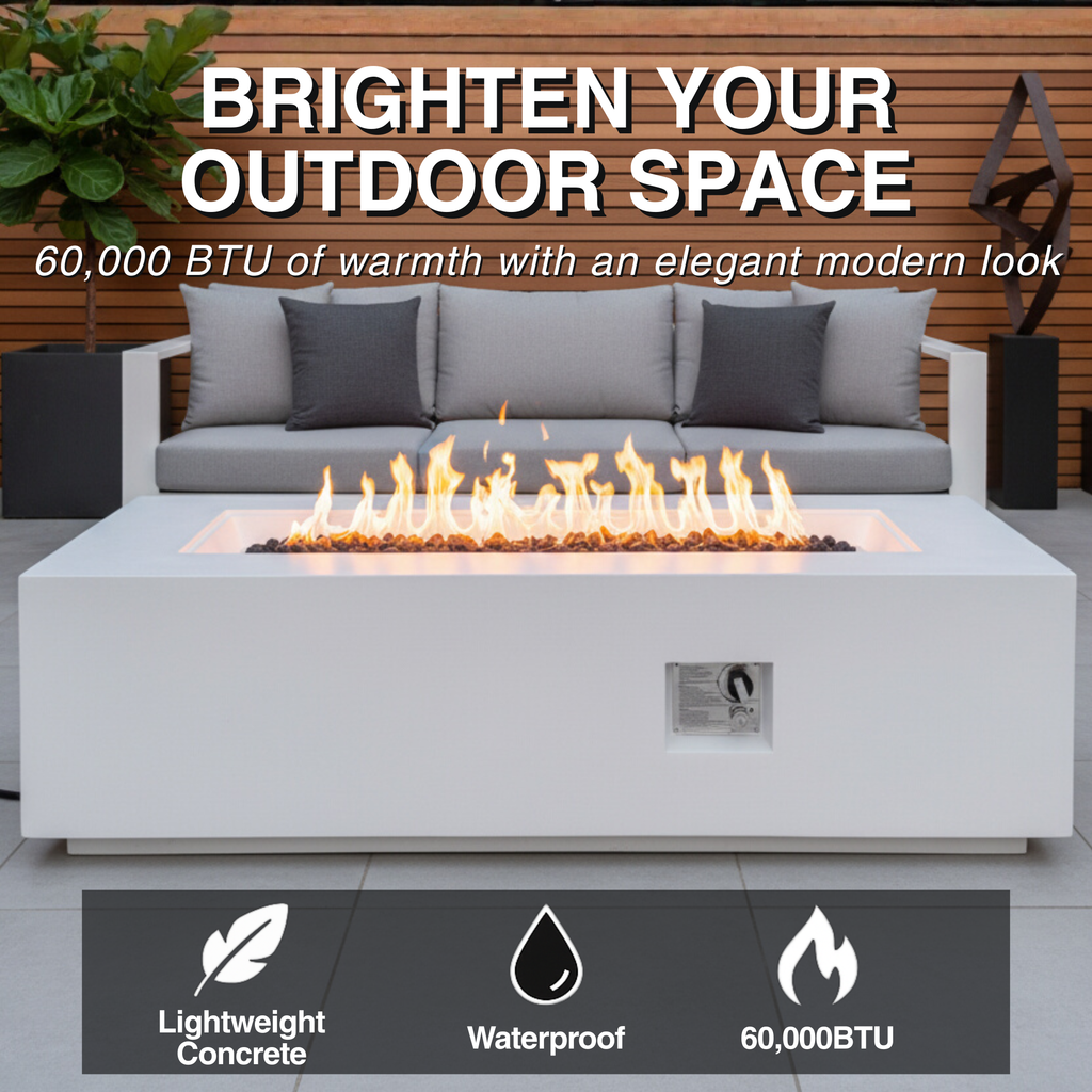 Outdoor Rectangle Propane Fire Pit Table 60inch, White