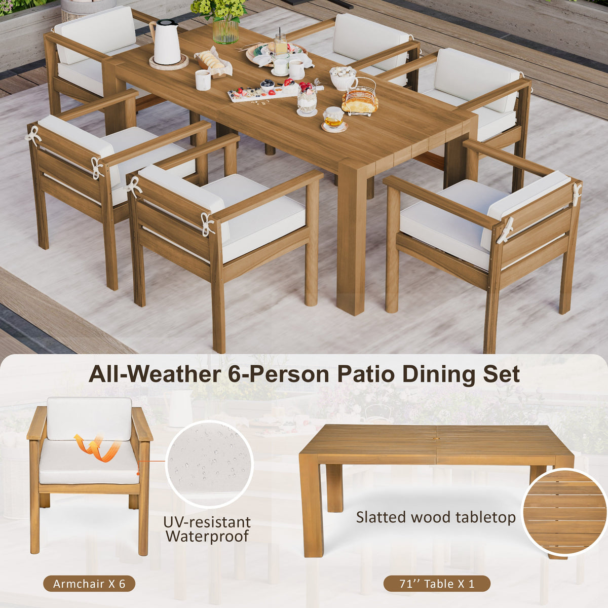 TREXM 7-Piece Patio Dining Table Set for 6