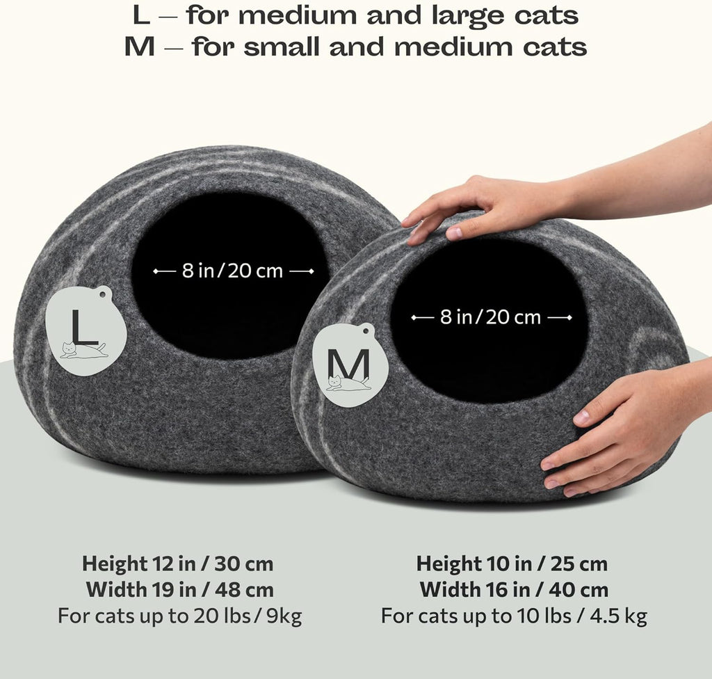 Cat Cave – Premium Felt Cat Bed for Indoor Cats, Handmade Merino Wool (Dark Gray, Medium)