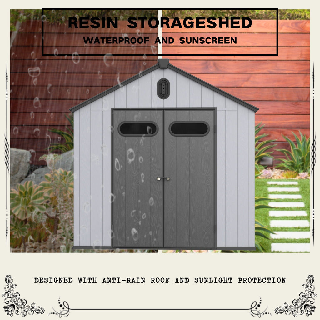 Resin Plastic Storage Shed For Backyard Garden With Spire Tool Storage