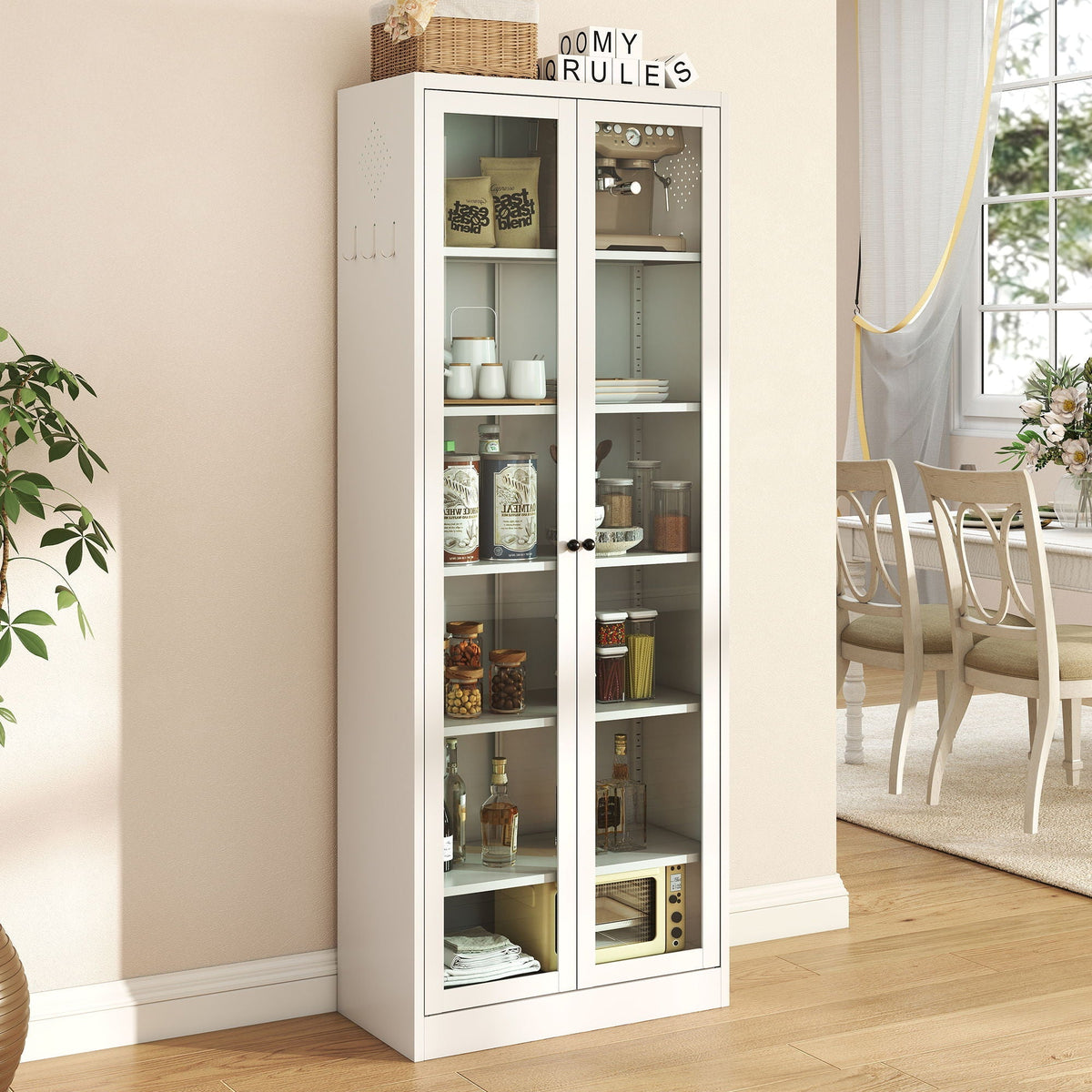 Kitchen Pantry Cabinet With 5 Adjustable Shelves, Freestanding Storage For Kitchen - White