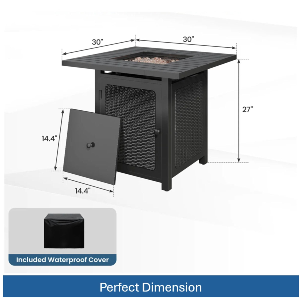 Outdoor 2 In 1 Propane Fire Pit Table With Dual Burners, Lava Rocks And Waterproof Cover - Black