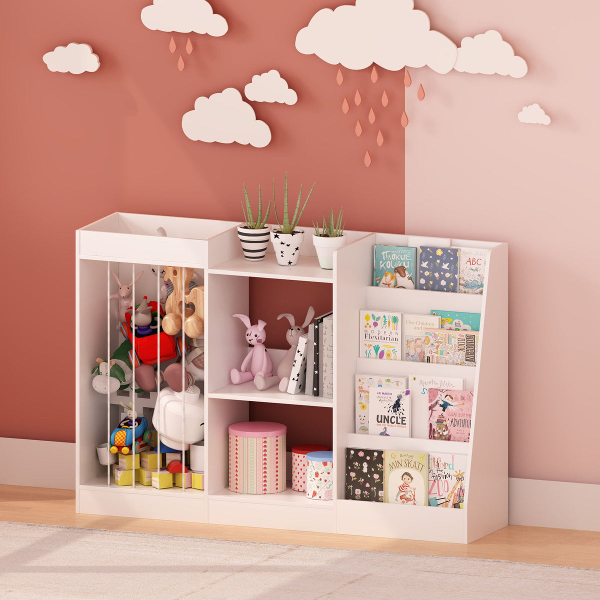 Bookshelf And Toy Storage, 3 Tier Montessori Bookcase With Stuffed Animal Organizer - White