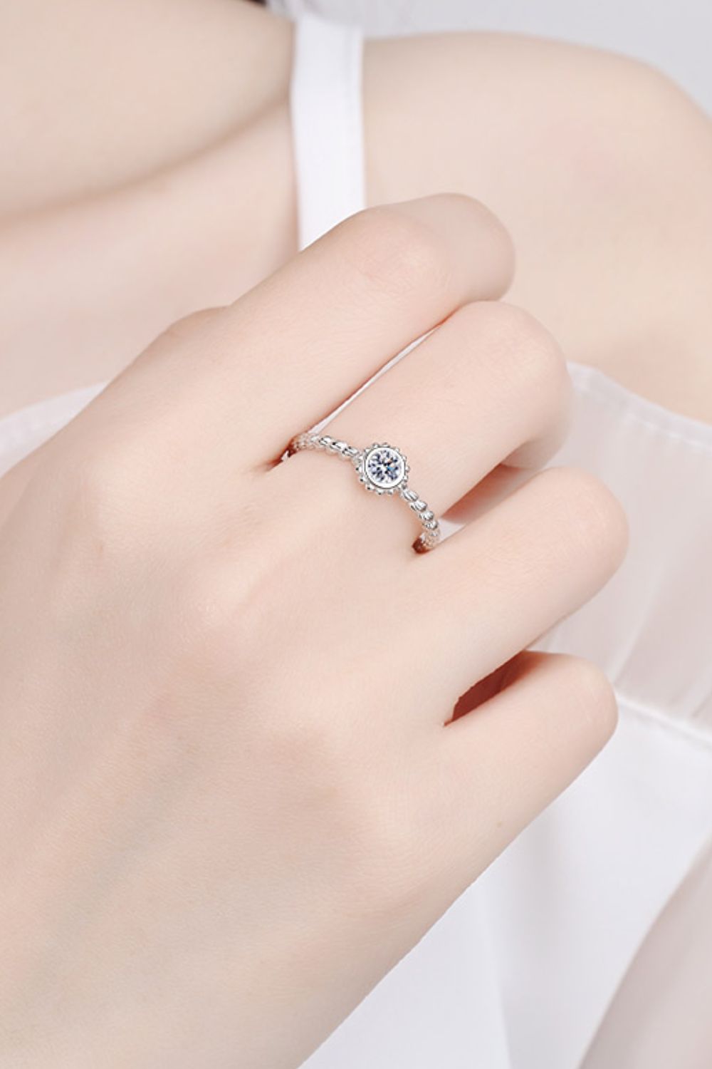 Brilliant Round Cut Sparkala™ Rhodium-Plated Beaded Ring