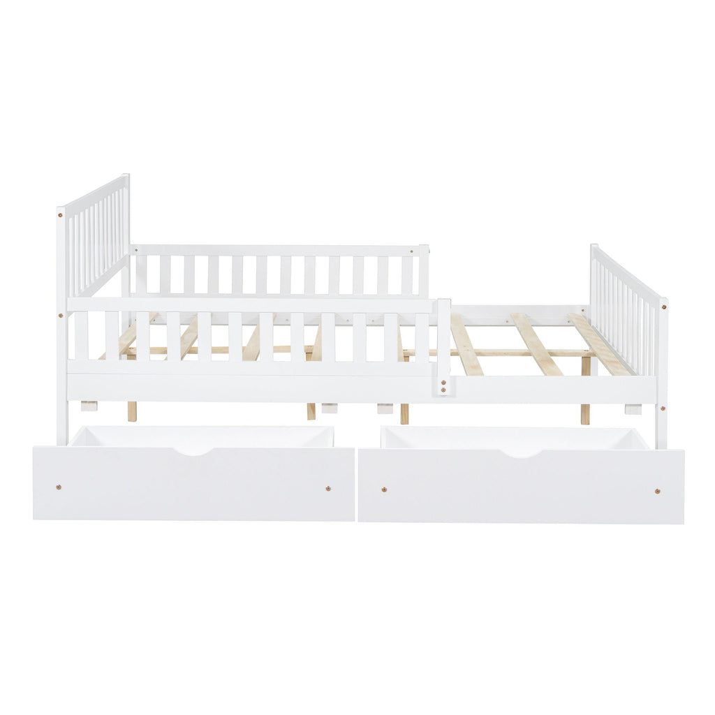 Platform Bed With Guardrails On Both Sides And 2 Storage Drawers