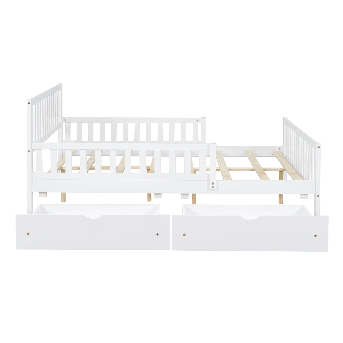 Platform Bed With Guardrails On Both Sides And 2 Storage Drawers