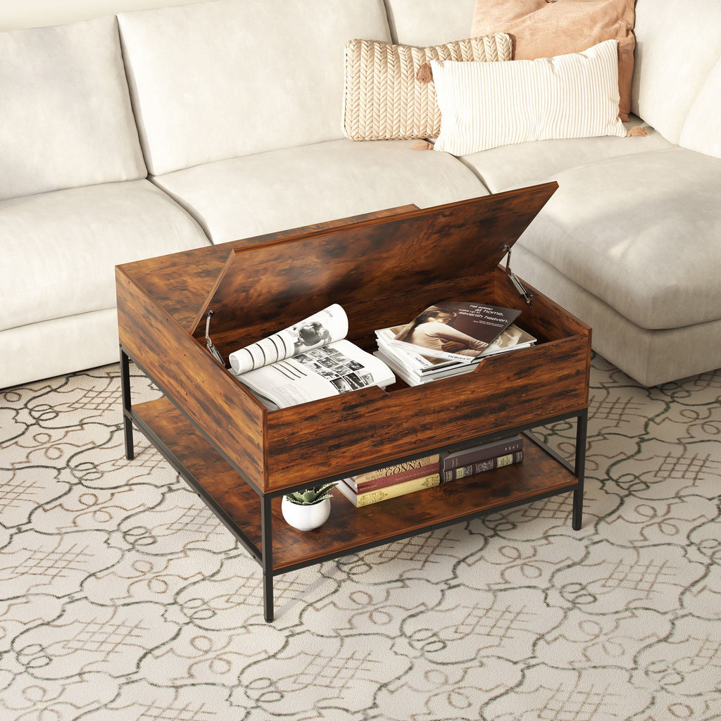 Flip-Top Coffee Table With Storage Lift-Top Design With Hidden Compartment - Black