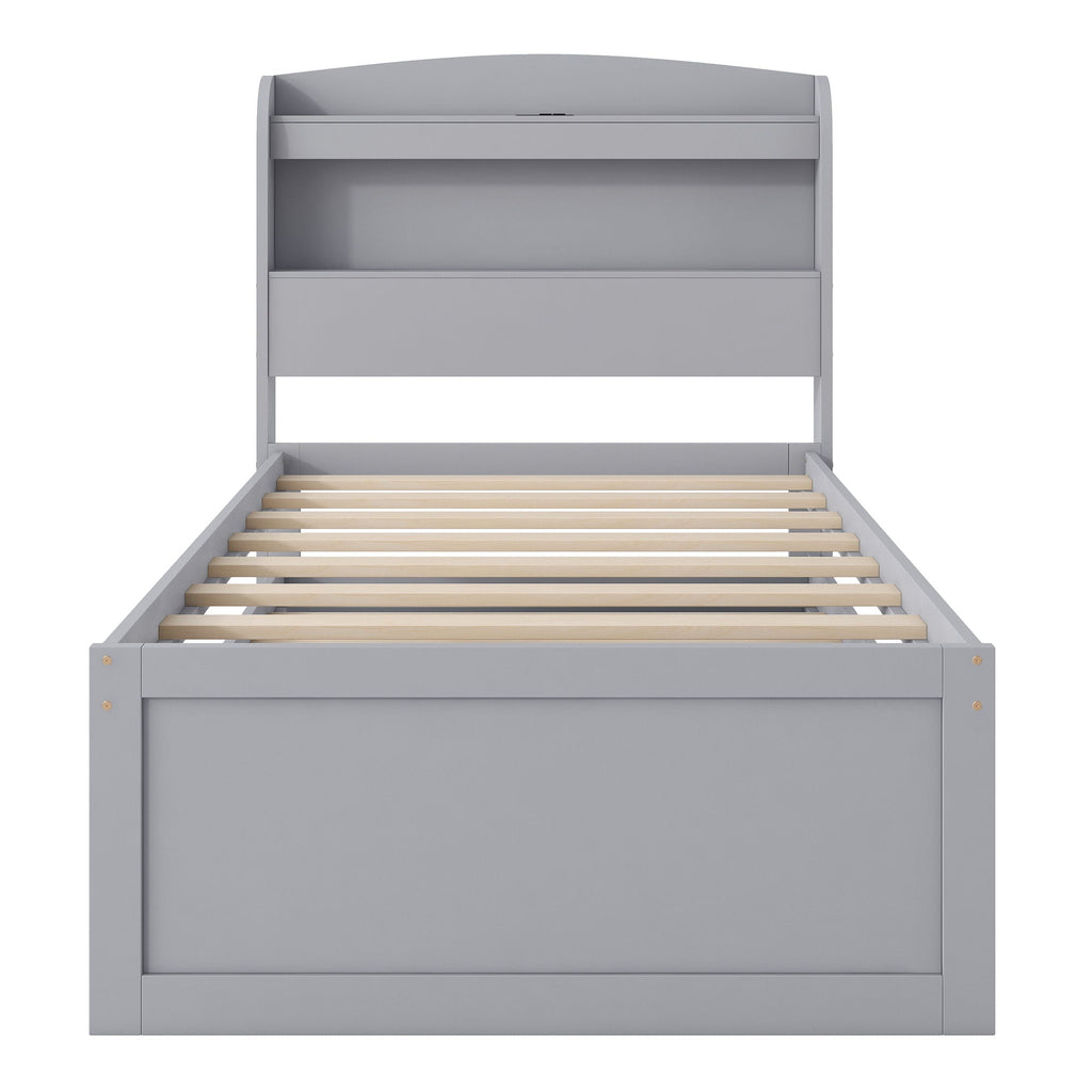 Platform Bed With LED Headboard, Charging Station, Trundle And 2 Drawers