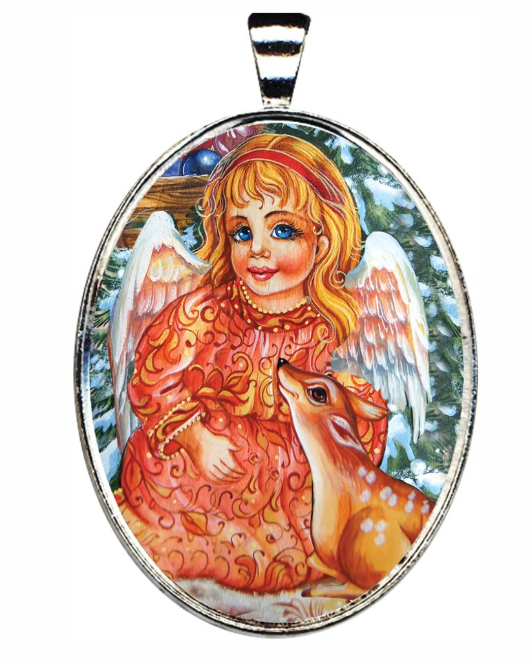 Baby Angel Girl, Watching Over Silver Plated Medal Pendant Necklace - 44152O
