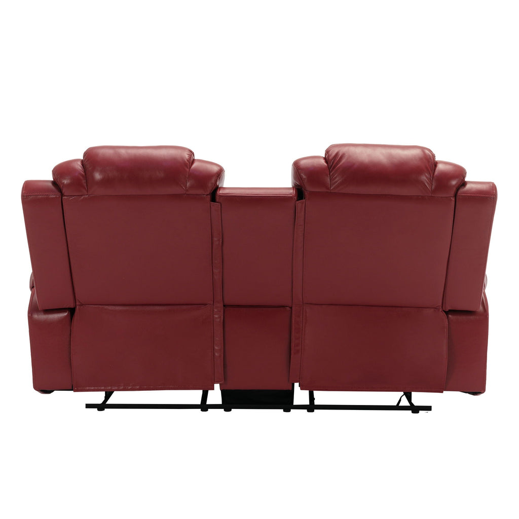Home Theater Seating Manual Recliner Loveseat With Hide-Away Storage, Cup Holders And Led Light Strip For Living Room