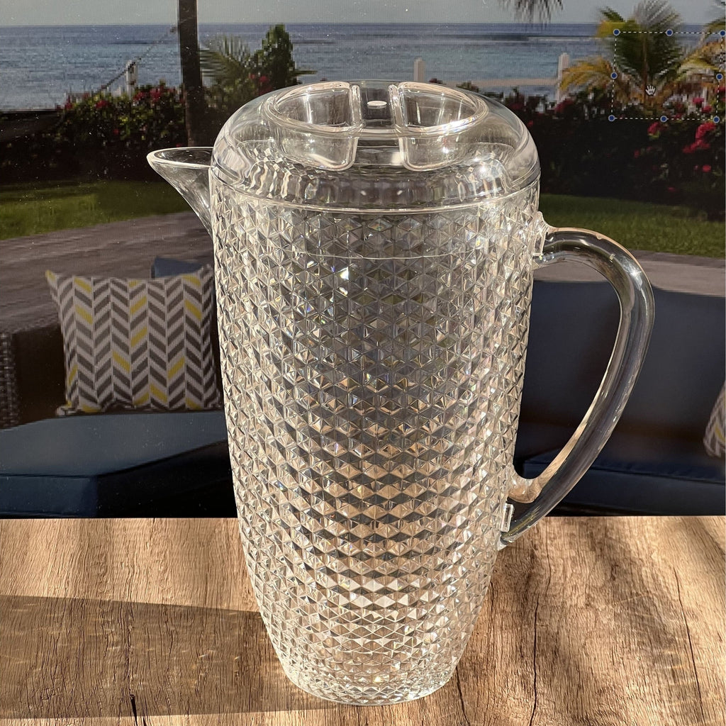 Diamond Cut Unbreakable Plastic Water Pitcher with Lid, 2.5 Quarts, Clear Acrylic, Easy-Pour Spout