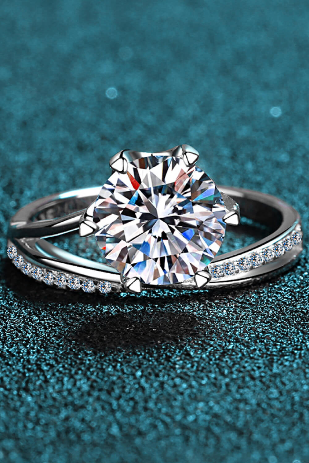 3 Carat Brilliant Round Cut Sparkala™ 6-Prong Offset Ring (Platinum Over Pure Sterling Silver)
