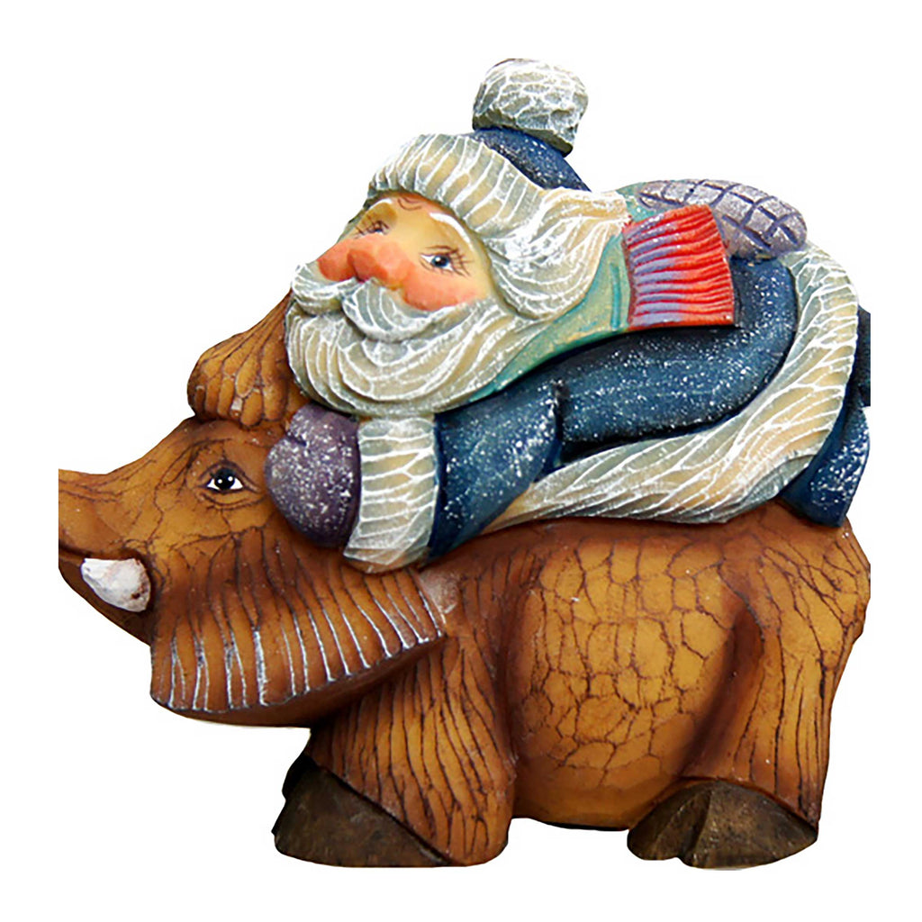 Santa On Boar Sculpted Hand-Painted Christmas Ornament by G. DeBrekht - Christmas Santa Snowman Decor - 63144