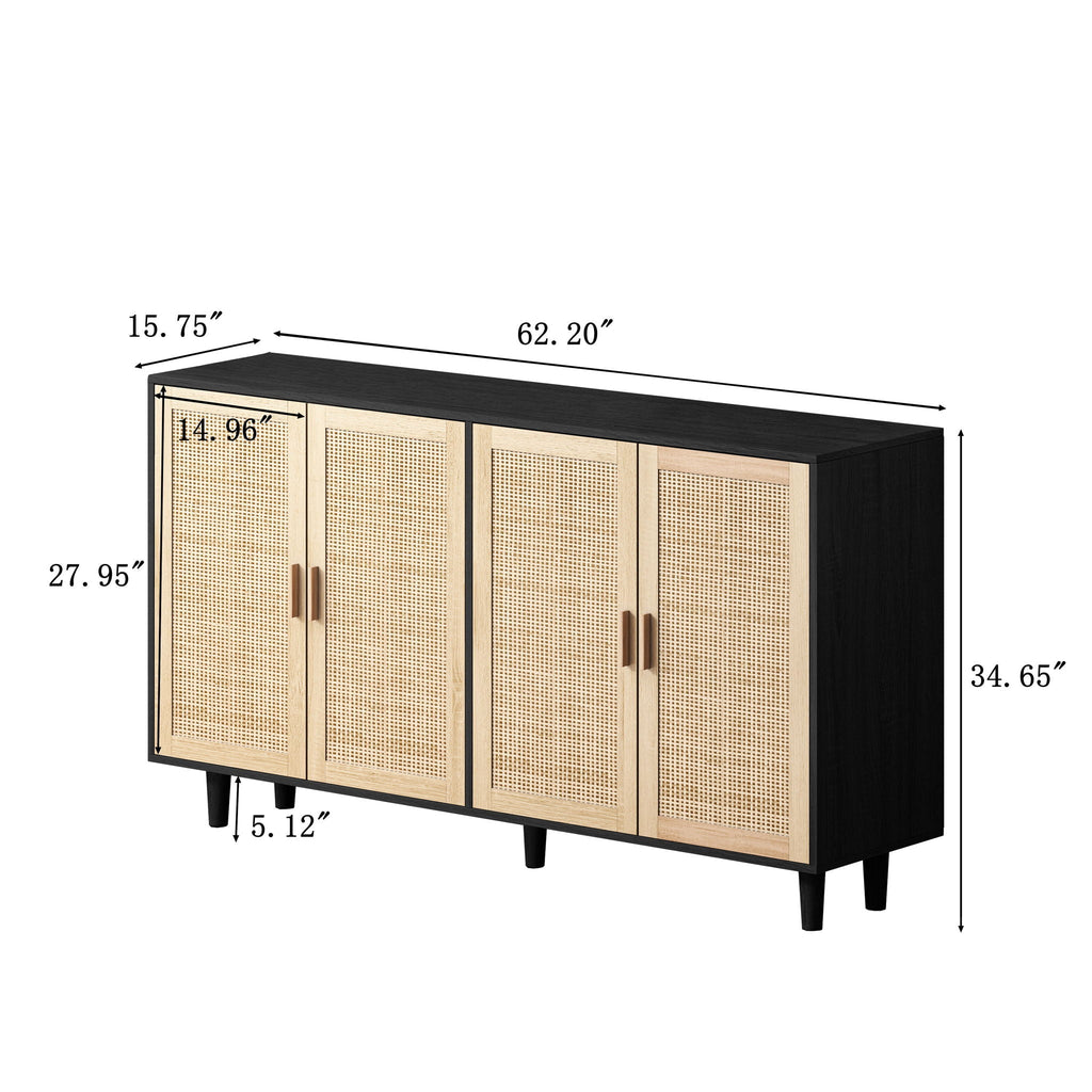 Elegant And Functional Rattan Decorative Storage Cabinet With 4 Doors