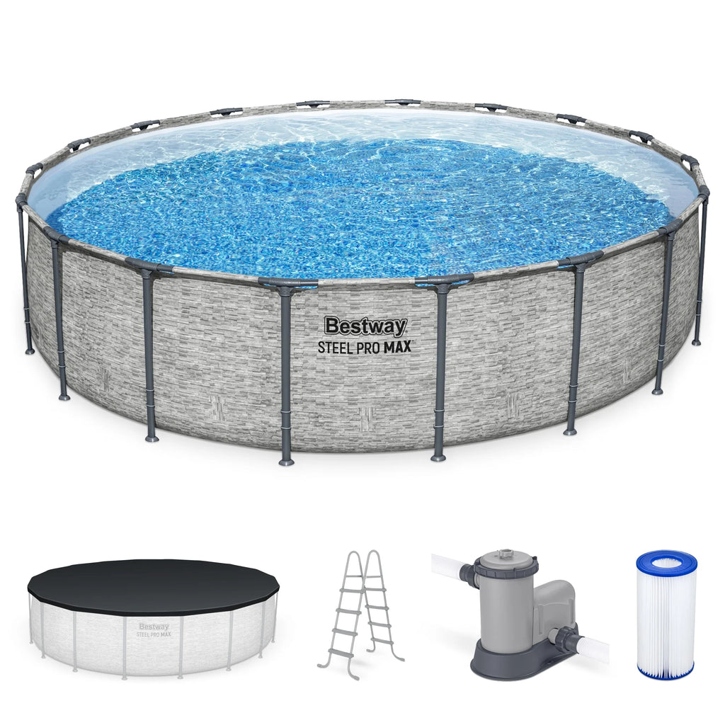 Steel Pro MAX 18' X 48" Metal Frame above Ground Pool Set W/ Pump, Ladder, & Cover