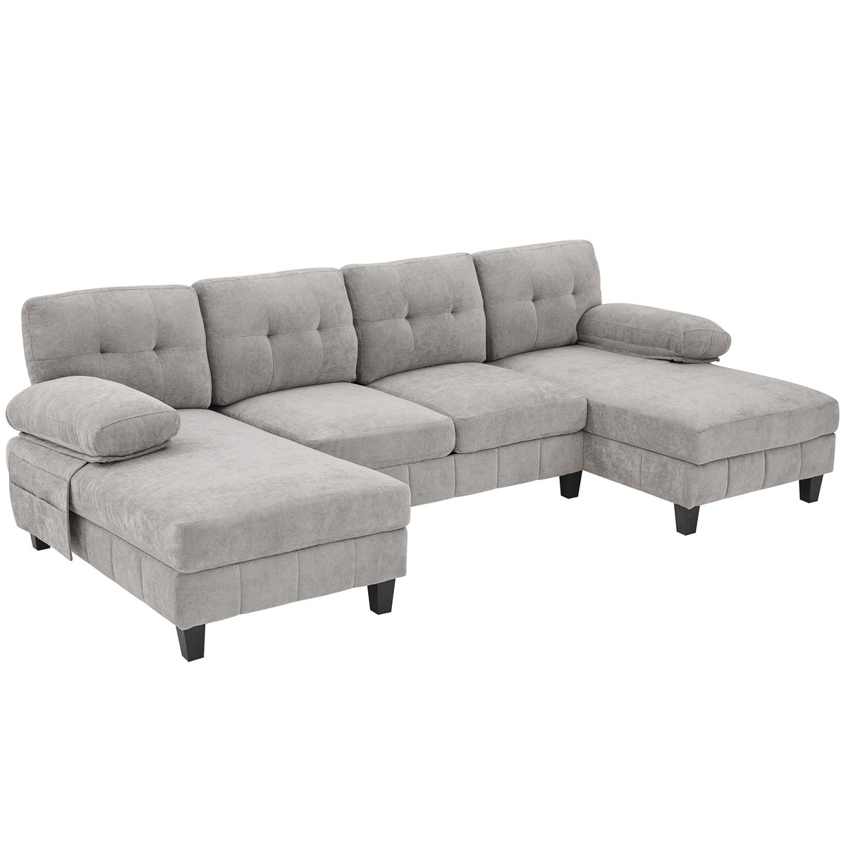 U-Shaped Sectional Sofa 103.5" Fabric Couch With Dual Chaise Lounges, Storage Pockets, Armrest Pillows