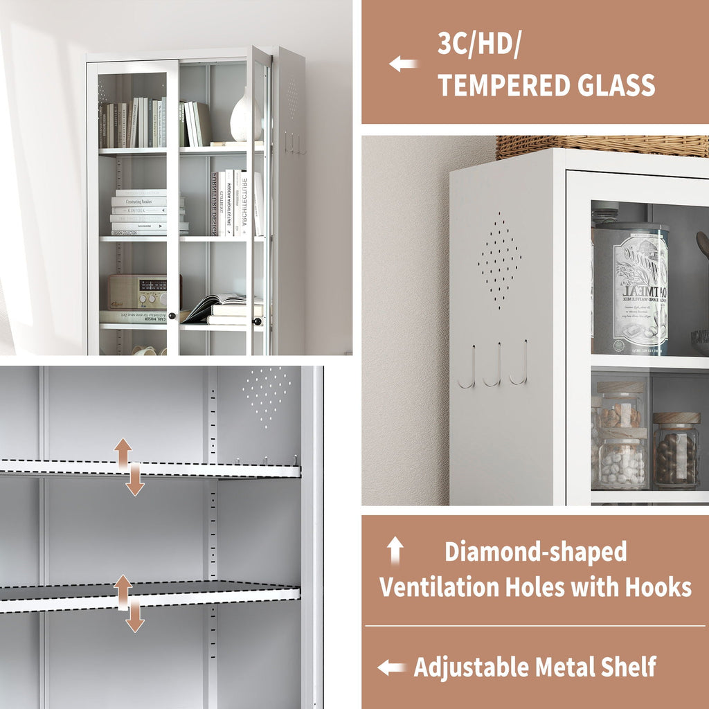 Industrial Metal Kitchen Pantry Cabinet With Adjustable Shelves - White