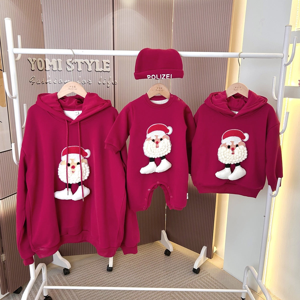 Christmas Parent-child Outfits Fleece-lined Hooded Romper And Hoodie