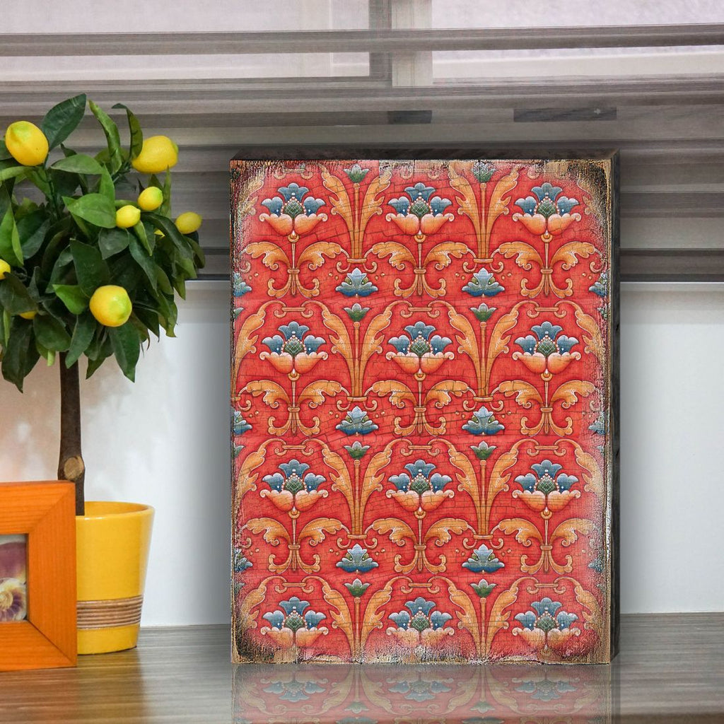 Red and Blue Floral Rustic Wooden Wall Art by G. DeBrekht - Floral Ornamental Decor - 95017B