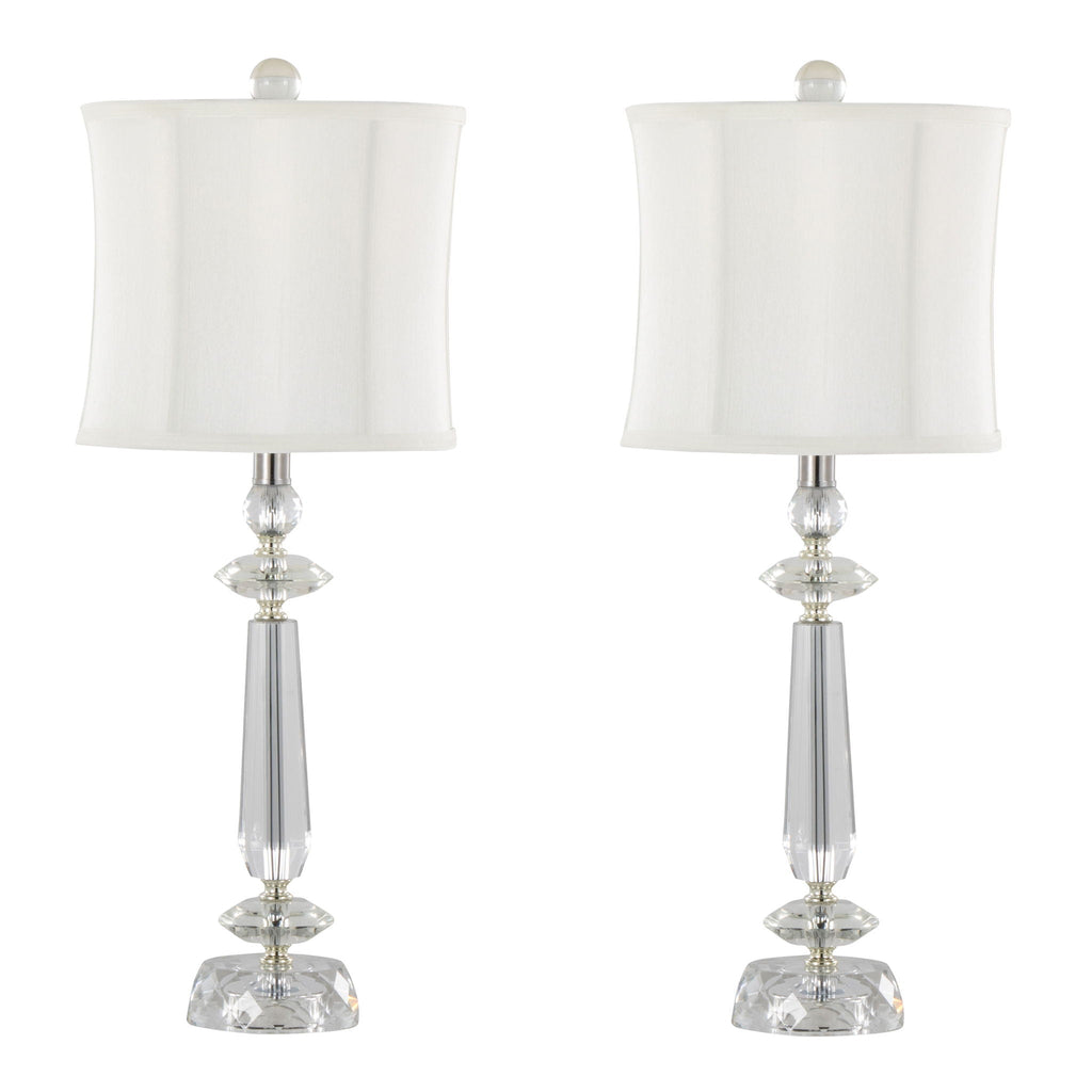Karat - Contemporary Crystal Table Lamp (Set of 2) - Clear Crystal / Chrome / White Softback
