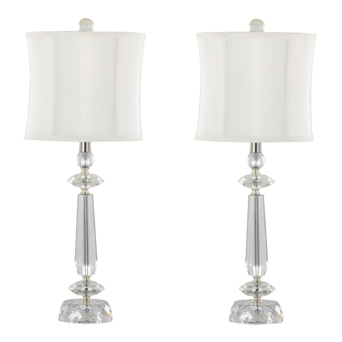 Karat - Contemporary Crystal Table Lamp (Set of 2) - Clear Crystal / Chrome / White Softback