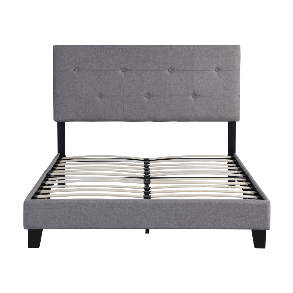 Modern Upholstered Platform Bed Frame With Button Tufted Headboard And Wood Slat Support