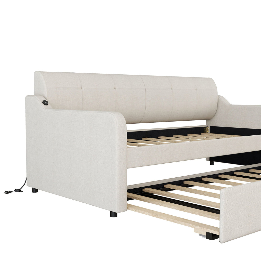 Upholstered Daybed With Trundle And USB Charging