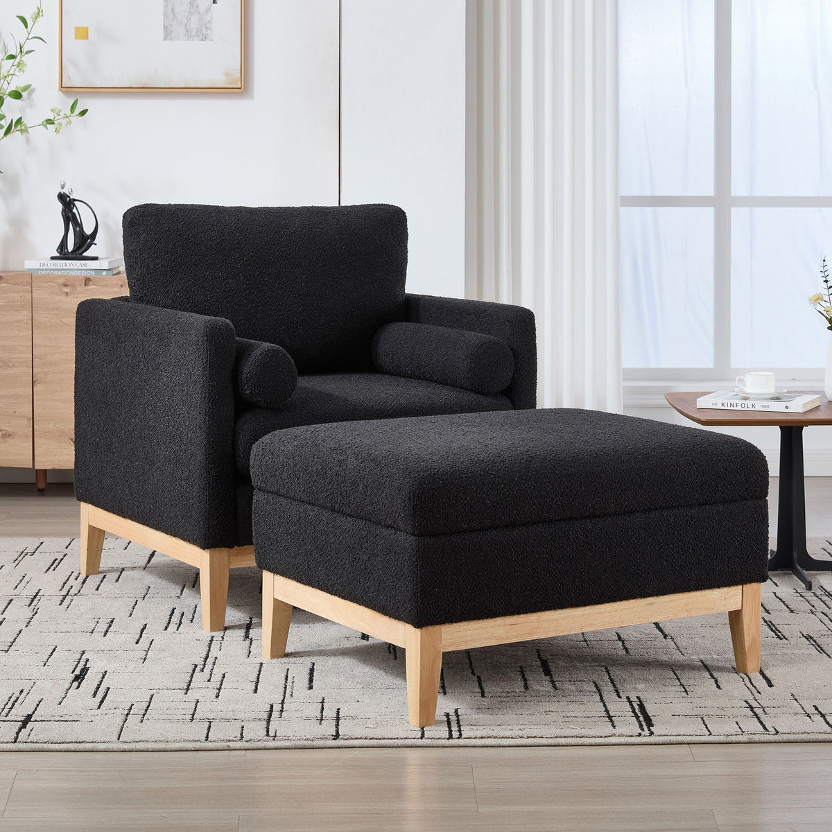 Oversized 360 Degree Swivel Barrel Accent Chair And Ottoman Set With Storage