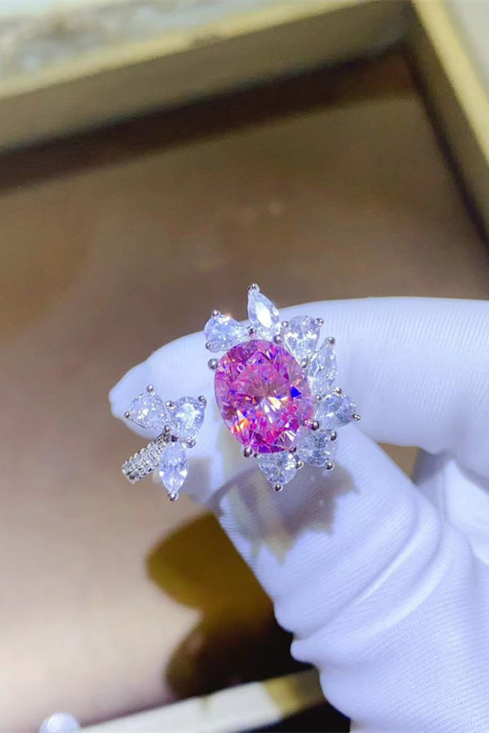 3 Carat Pink Oval-Cut Sparkala™ Platinum Over Pure Sterling Silver Open Ring