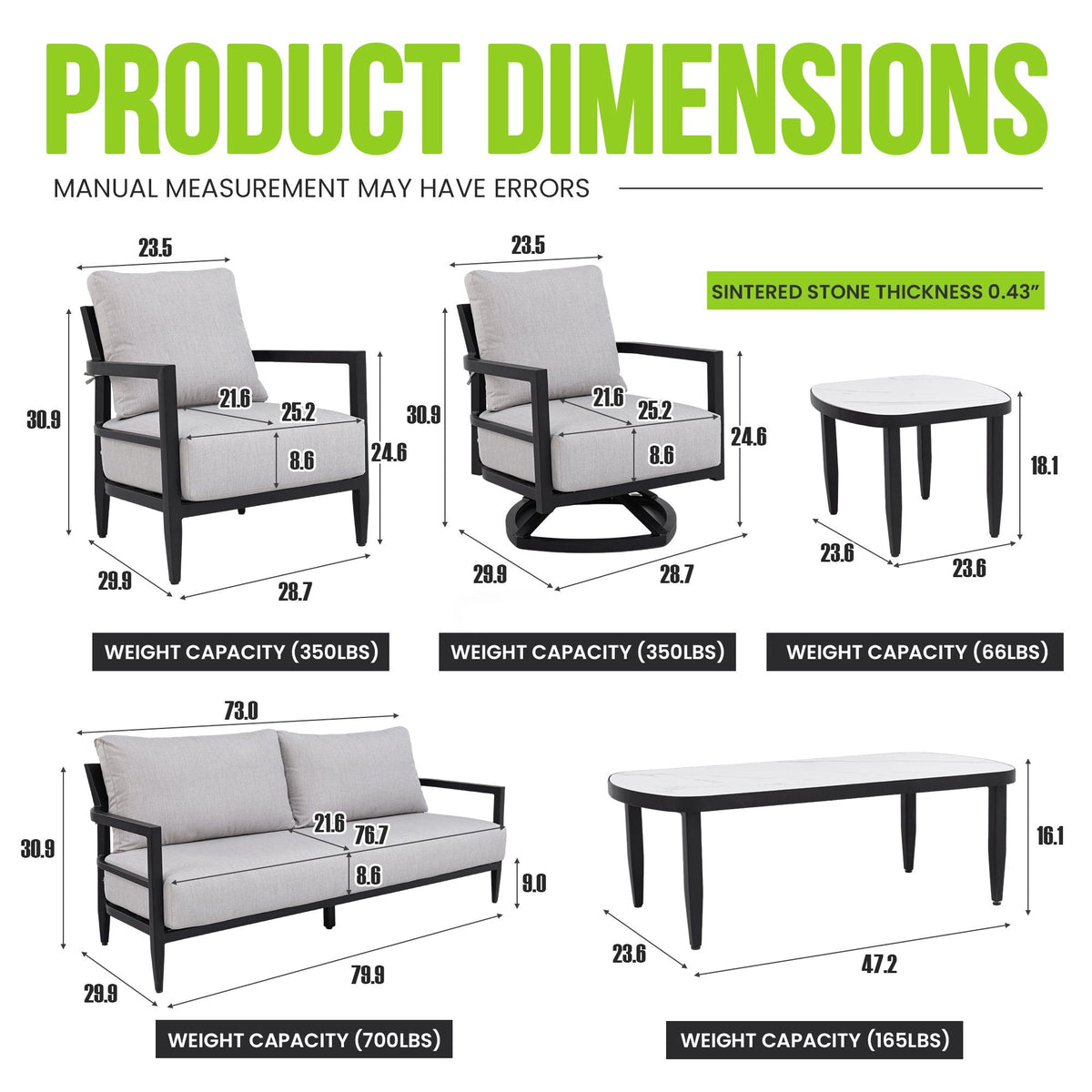Outdoor Conversation Set With Chairs, Bench Sofa, Tables, Sunbrella Cushions