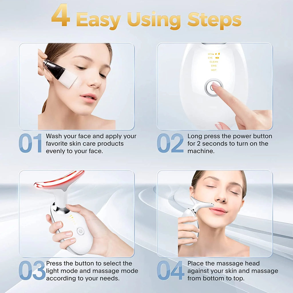 Firming Removal Device for Neck Face, Facial and Neck Massage Kit, Double Chin Reducer Vibration Massager for Skin Care,Improve, Firm, and Smooth, White