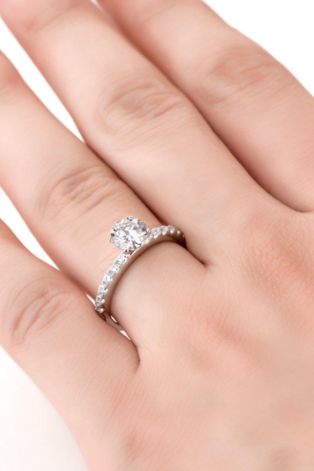 Brilliant Round Cut Sparkala™ Platinum-Plated Side Stone Ring